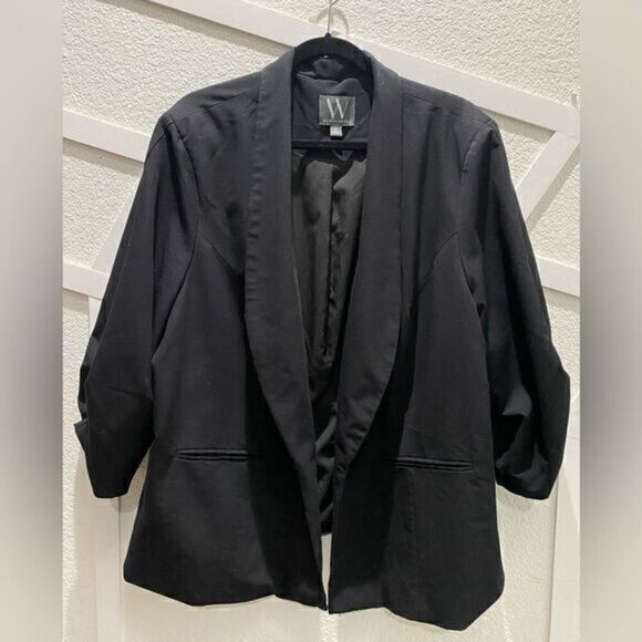 Worthington Jackets & Blazers - Worthington Womens Blk Shawl Lapel 3/4 Ruched Sleeve Open Front Dress Blazer 3XL